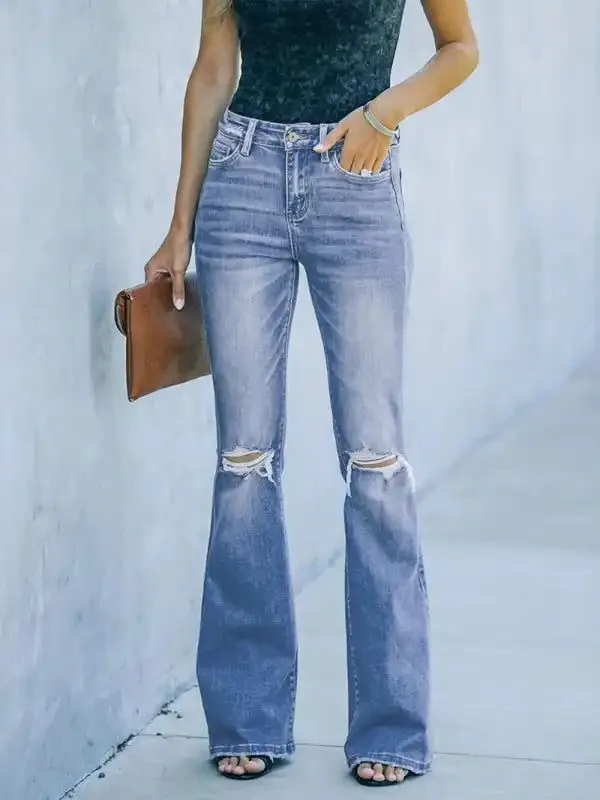 American style bootcut women’s jeans high waist slimming ripped jeans