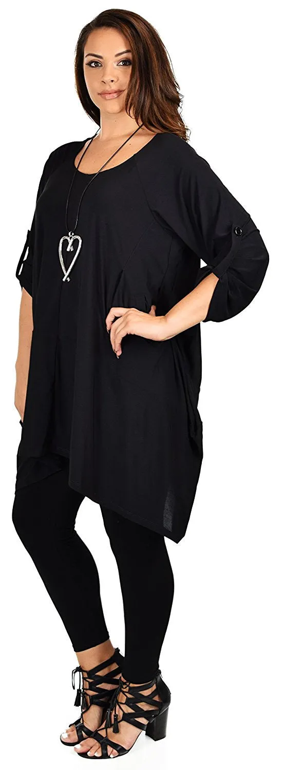 Asymmetrical Lagenlook Tunic, Fishtail Tunic , European inspired Tunic Top w/ Roll Up Sleeves Plus Size