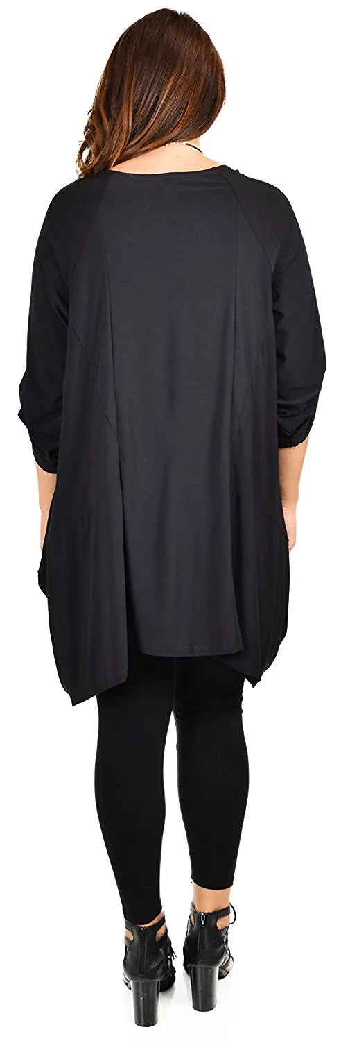 Asymmetrical Lagenlook Tunic, Fishtail Tunic , European inspired Tunic Top w/ Roll Up Sleeves Plus Size