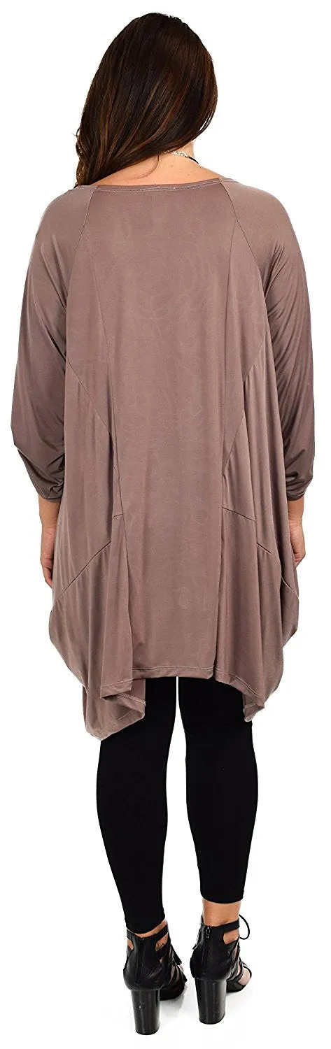 Asymmetrical Lagenlook Tunic, Fishtail Tunic , European inspired Tunic Top w/ Roll Up Sleeves Plus Size