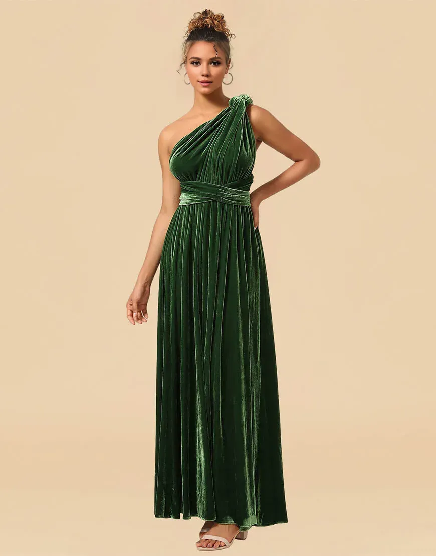 Bridesmaid Dress Convertible Velvet A-line Floor Length