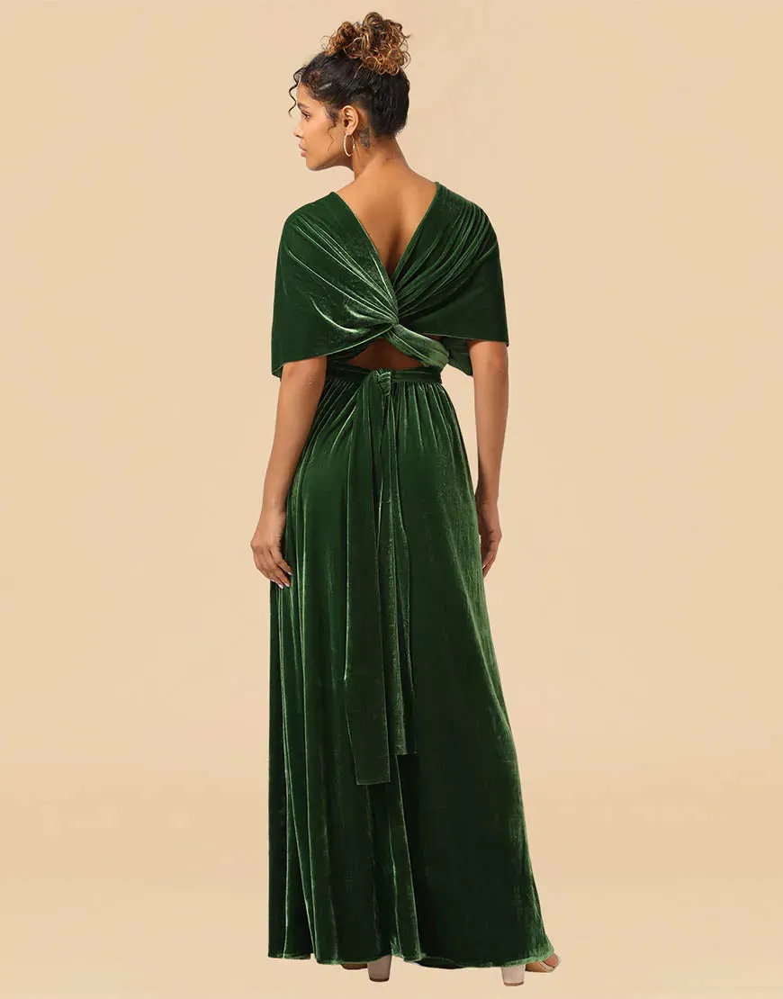 Bridesmaid Dress Convertible Velvet A-line Floor Length