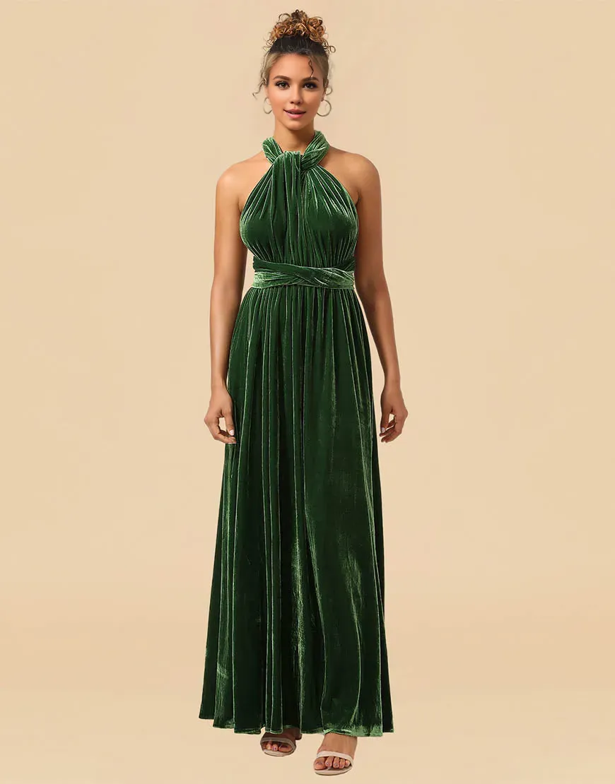 Bridesmaid Dress Convertible Velvet A-line Floor Length