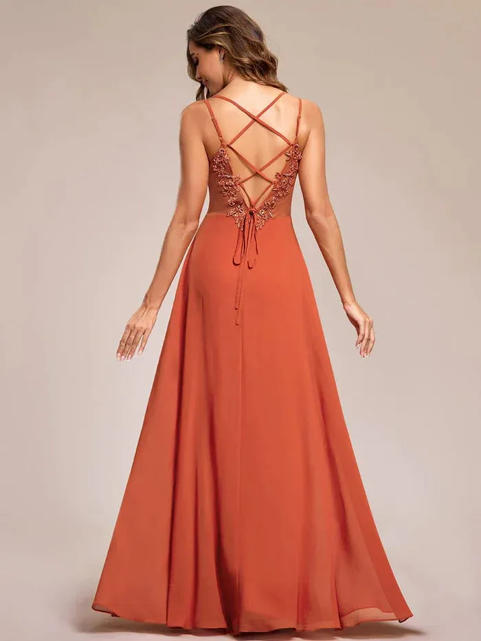 Convertible Chiffon Lace Open Back Spaghetti Straps Bridesmaid Dress