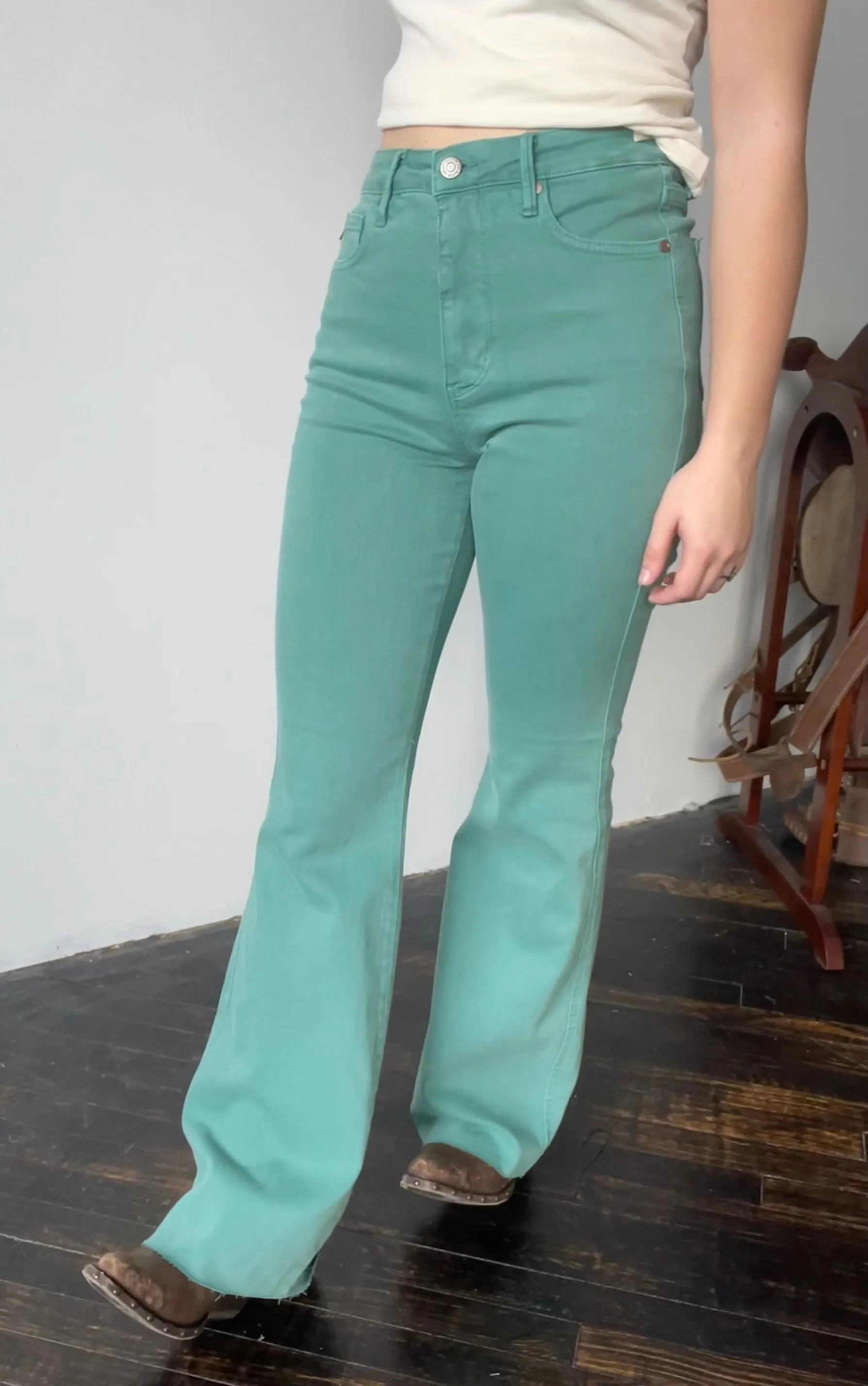Fiona Raw Hem Turquoise Flare