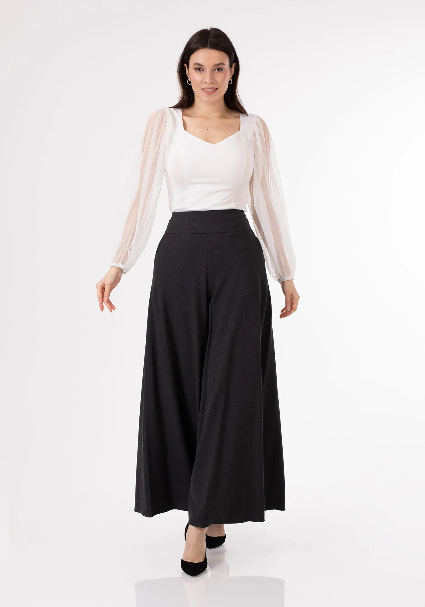 G-Line High Waisted Charcoal Palazzo Pants