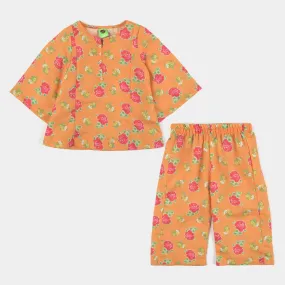 Girls Poly Cambric Printed 2Pc Suit Gulab