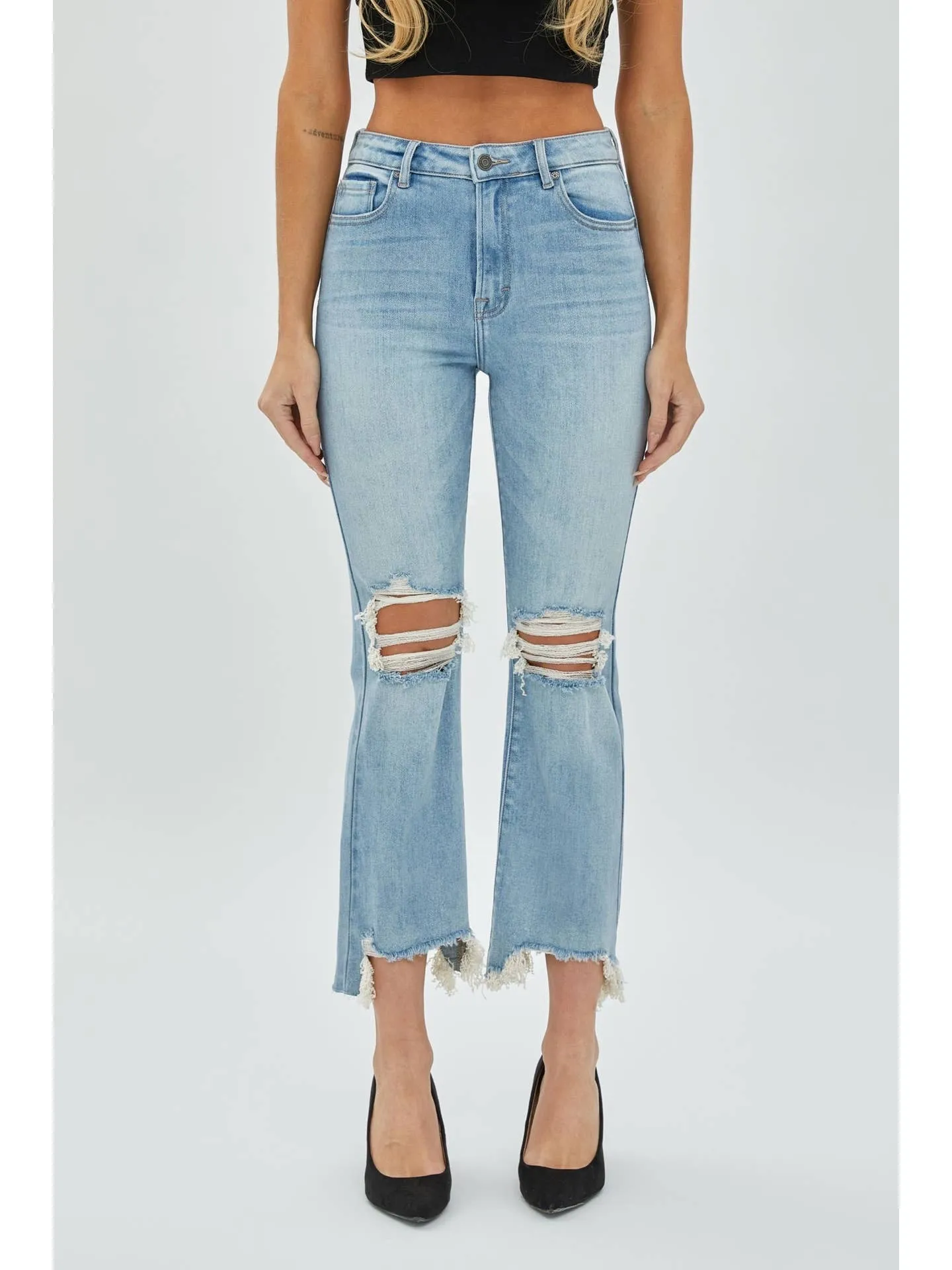 Happi Distressed Crop Flare Jeans