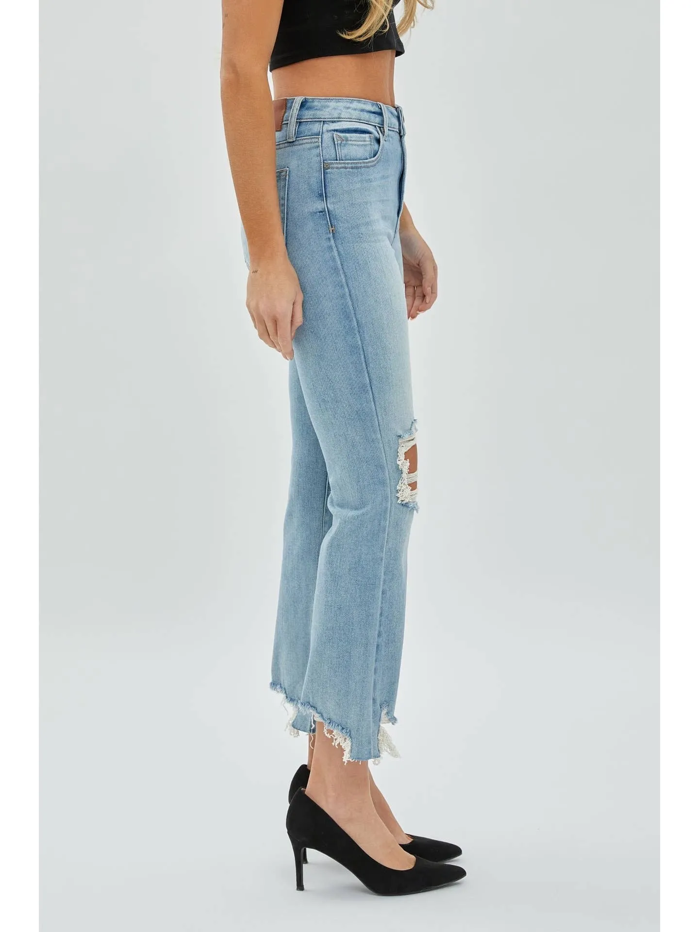 Happi Distressed Crop Flare Jeans