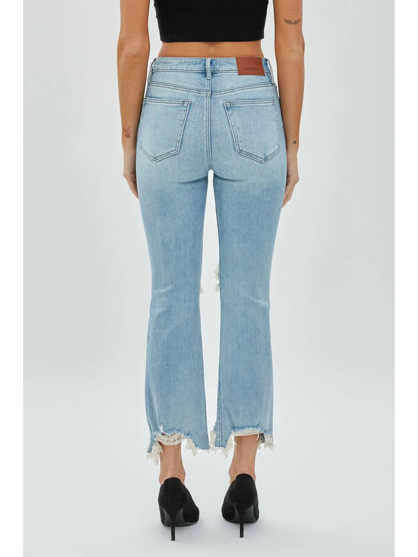 Happi Distressed Crop Flare Jeans