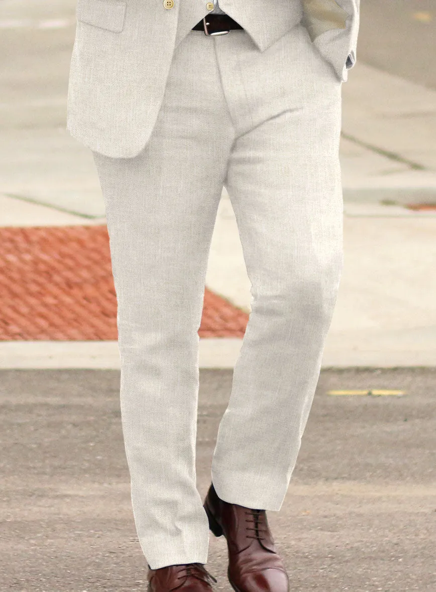 Italian Prato Beige Sharkskin Linen Pants