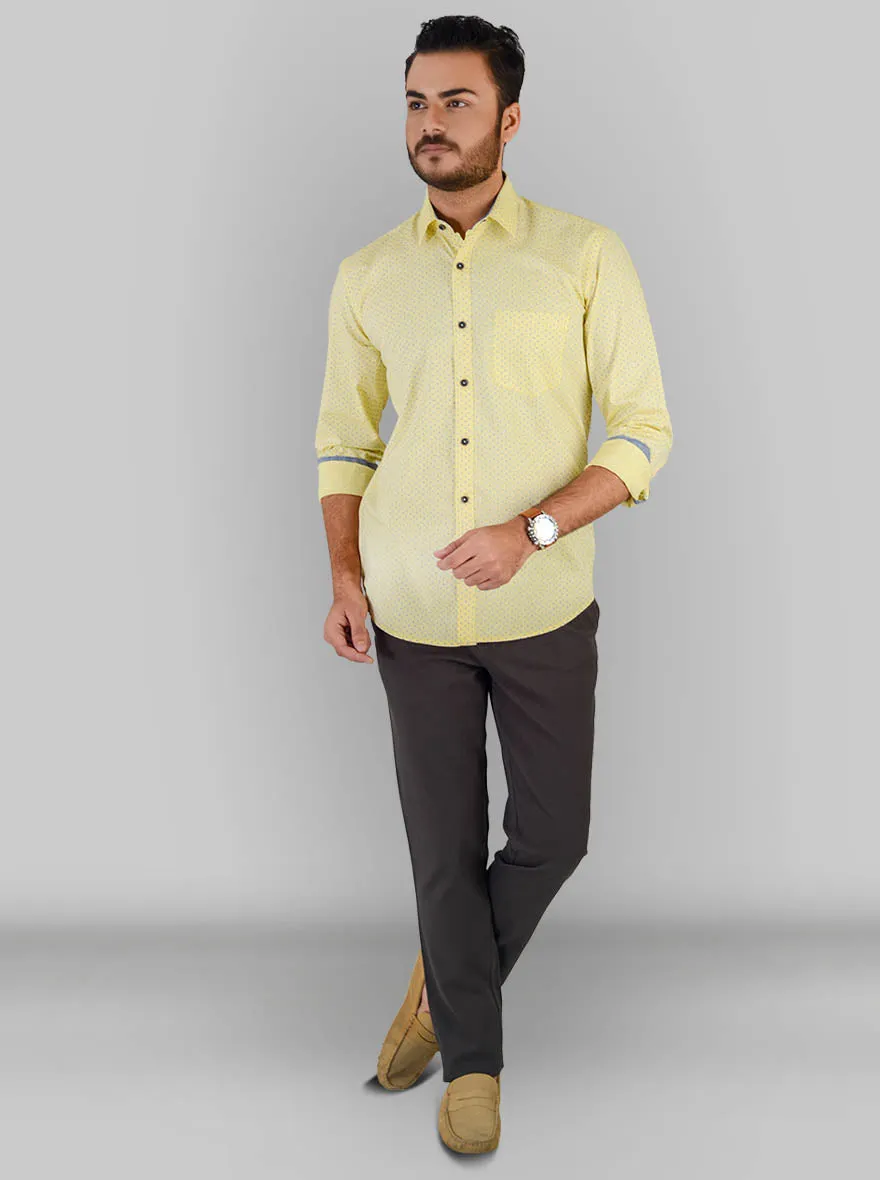 Lemon Yellow Printed Slim Fit Casual Shirt | JadeBlue