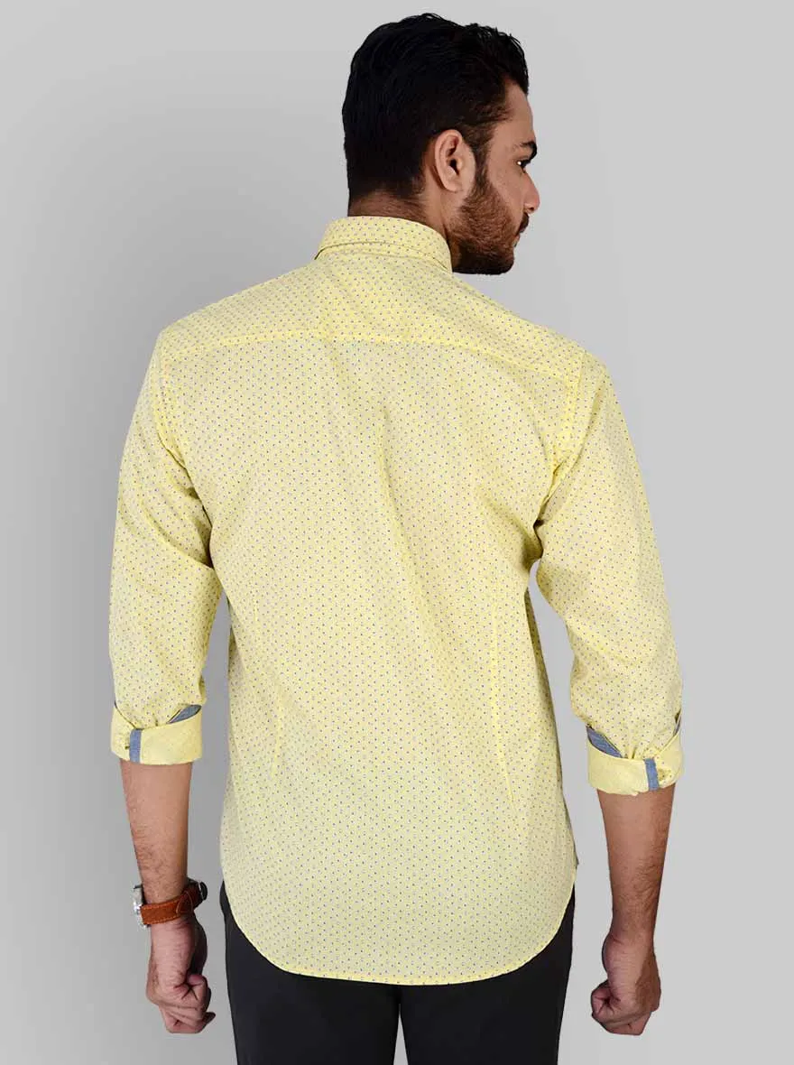 Lemon Yellow Printed Slim Fit Casual Shirt | JadeBlue