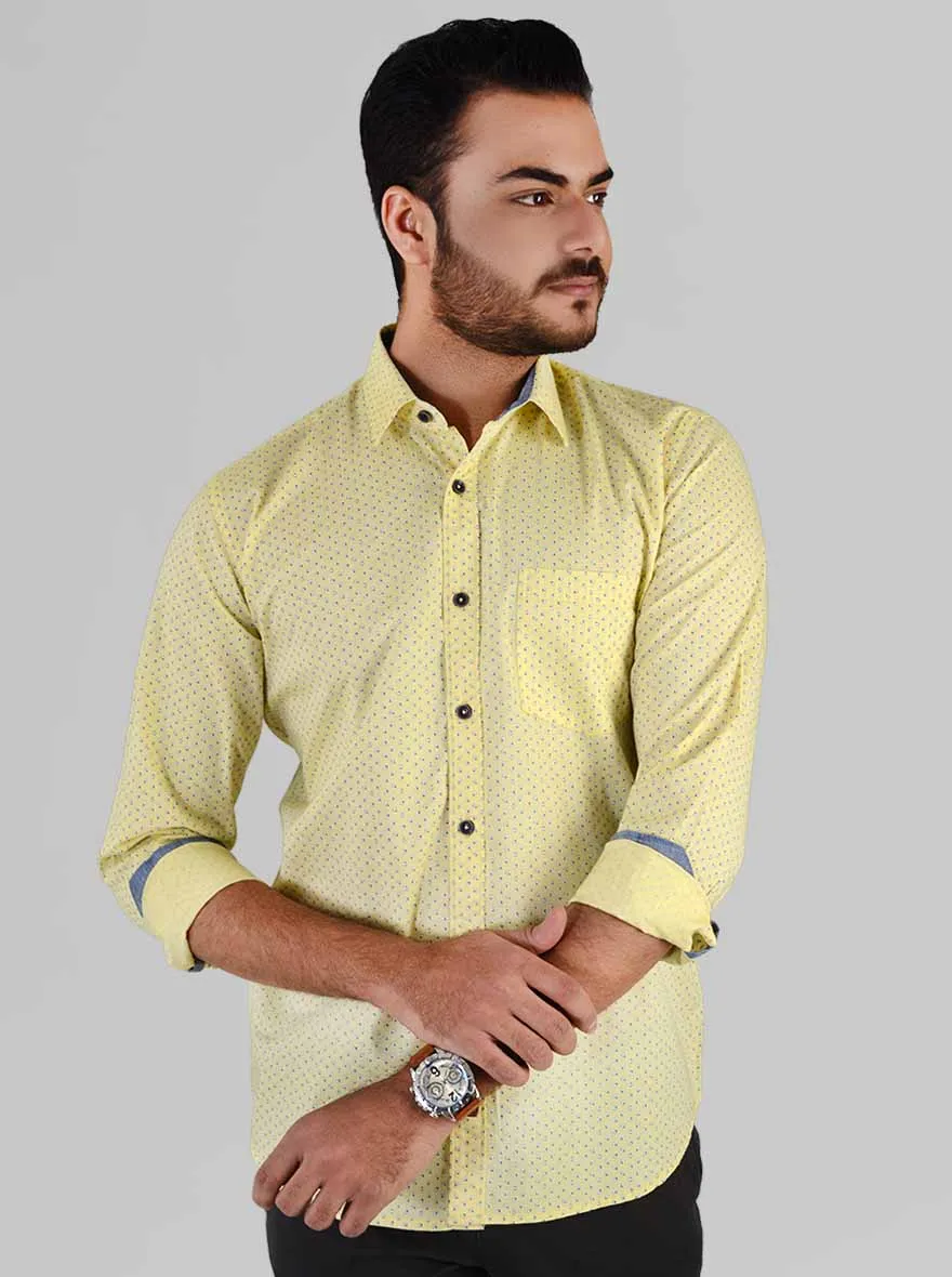 Lemon Yellow Printed Slim Fit Casual Shirt | JadeBlue