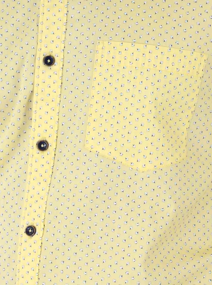 Lemon Yellow Printed Slim Fit Casual Shirt | JadeBlue