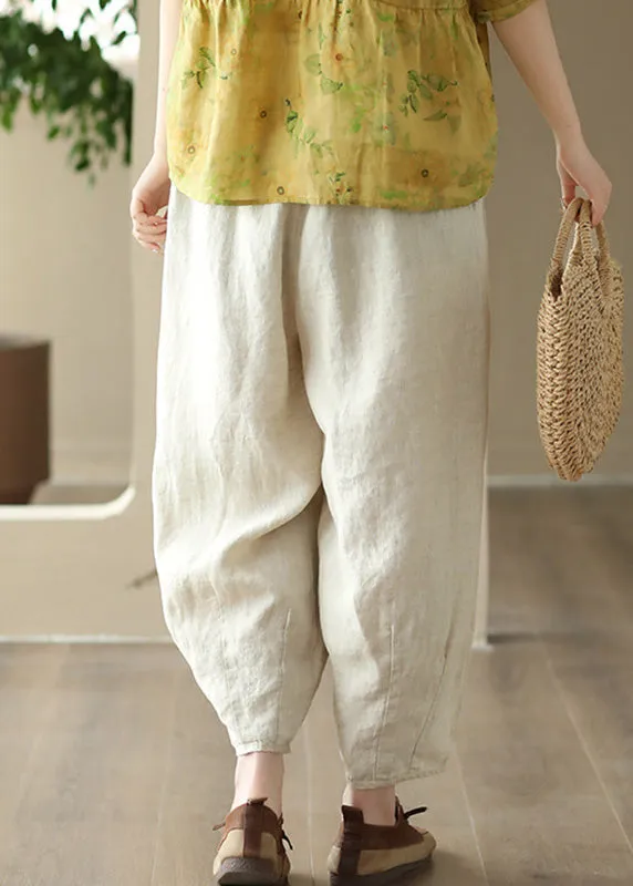 Linen Colour Elastic Waist Solid Linen Pants Summer LY6910