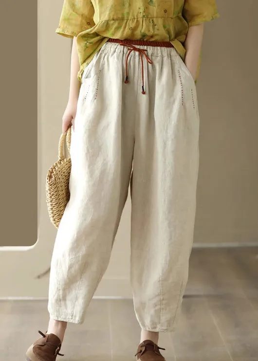 Linen Colour Elastic Waist Solid Linen Pants Summer LY6910