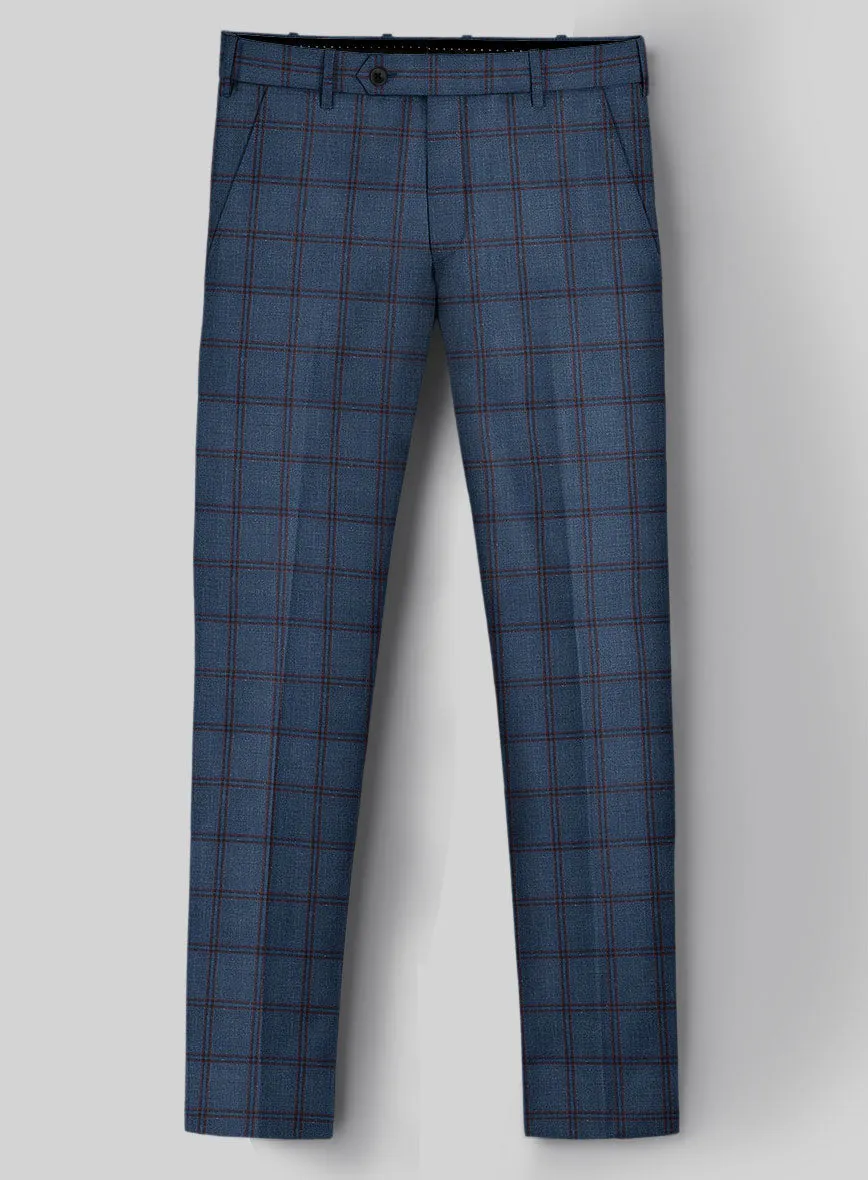 London Loom Blue Check Wool Silk Linen Pants