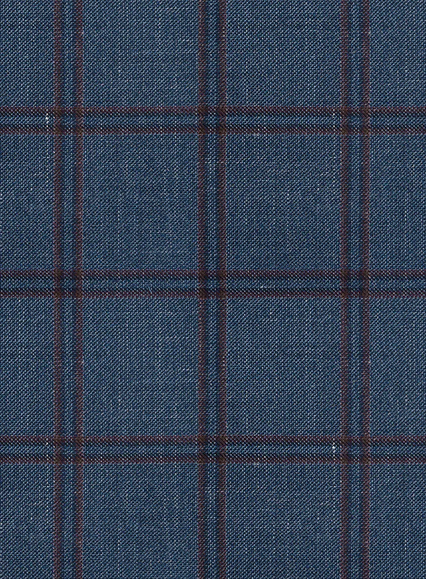 London Loom Blue Check Wool Silk Linen Pants