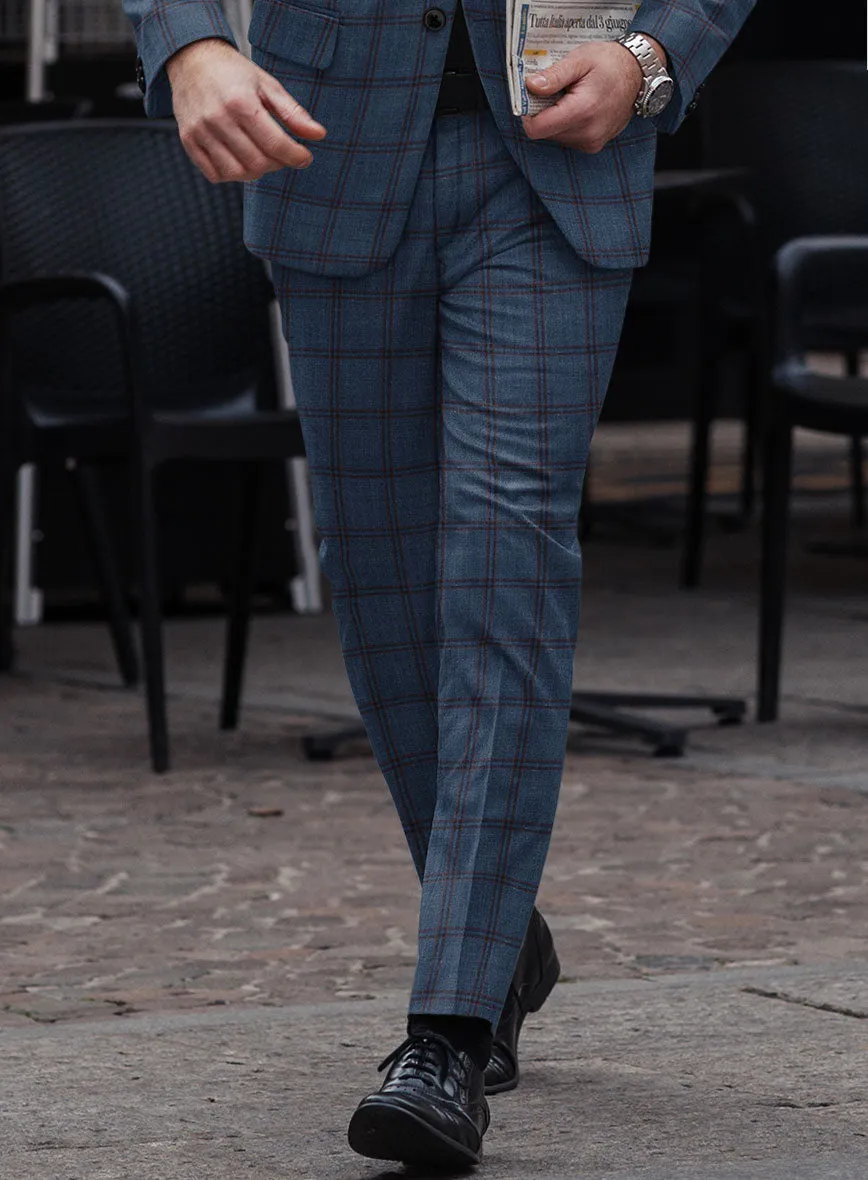 London Loom Blue Check Wool Silk Linen Pants