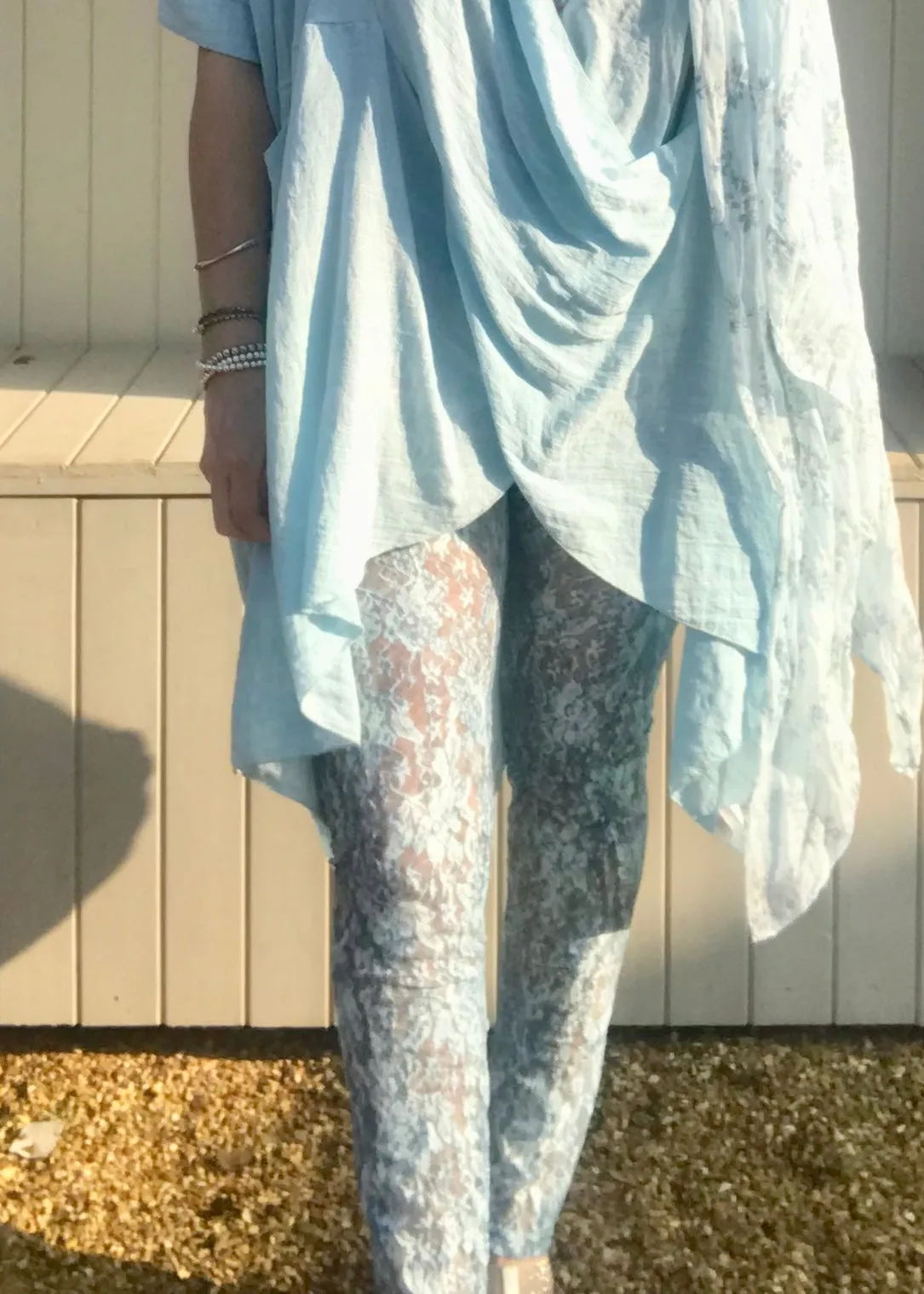 Luxury Lace Leggins in Pink and Grey by Feathers Of Italy One Size