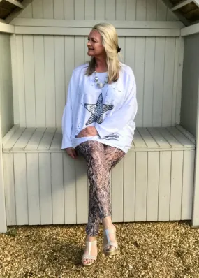 Luxury Lace Leggins in Pink and Grey by Feathers Of Italy One Size