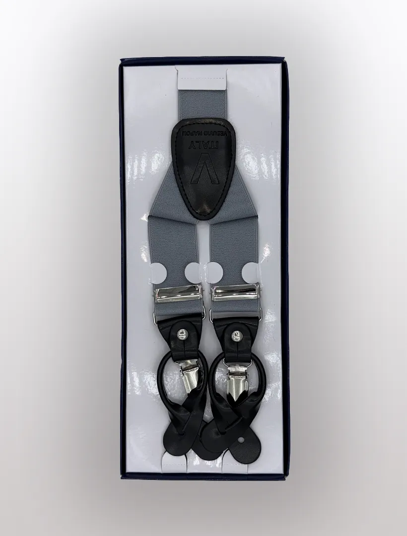 Men's Grey Suspenders | Elastic Button and Clip Convertible