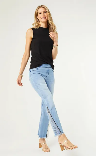 OMG Flare Jeans with Rhinestone Fringe - Light Denim