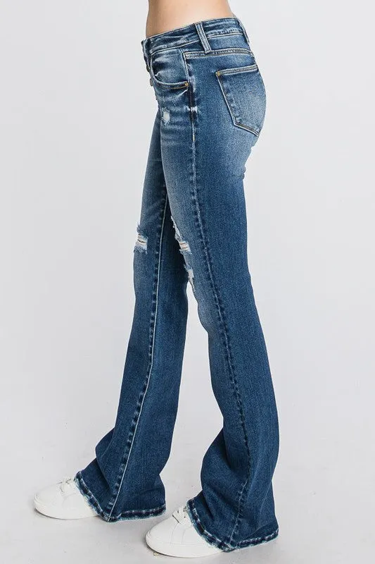 Petra Distressed Button Fly Low Rise Flare Jeans