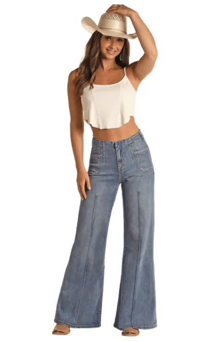 Rock & Roll Cowgirl Women's High Rise Extra Stretch Palazzo Flare Jeans RRWD8HR0SJ