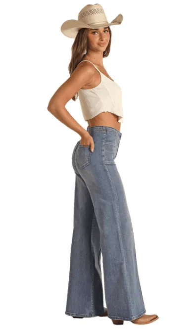 Rock & Roll Cowgirl Women's High Rise Extra Stretch Palazzo Flare Jeans RRWD8HR0SJ