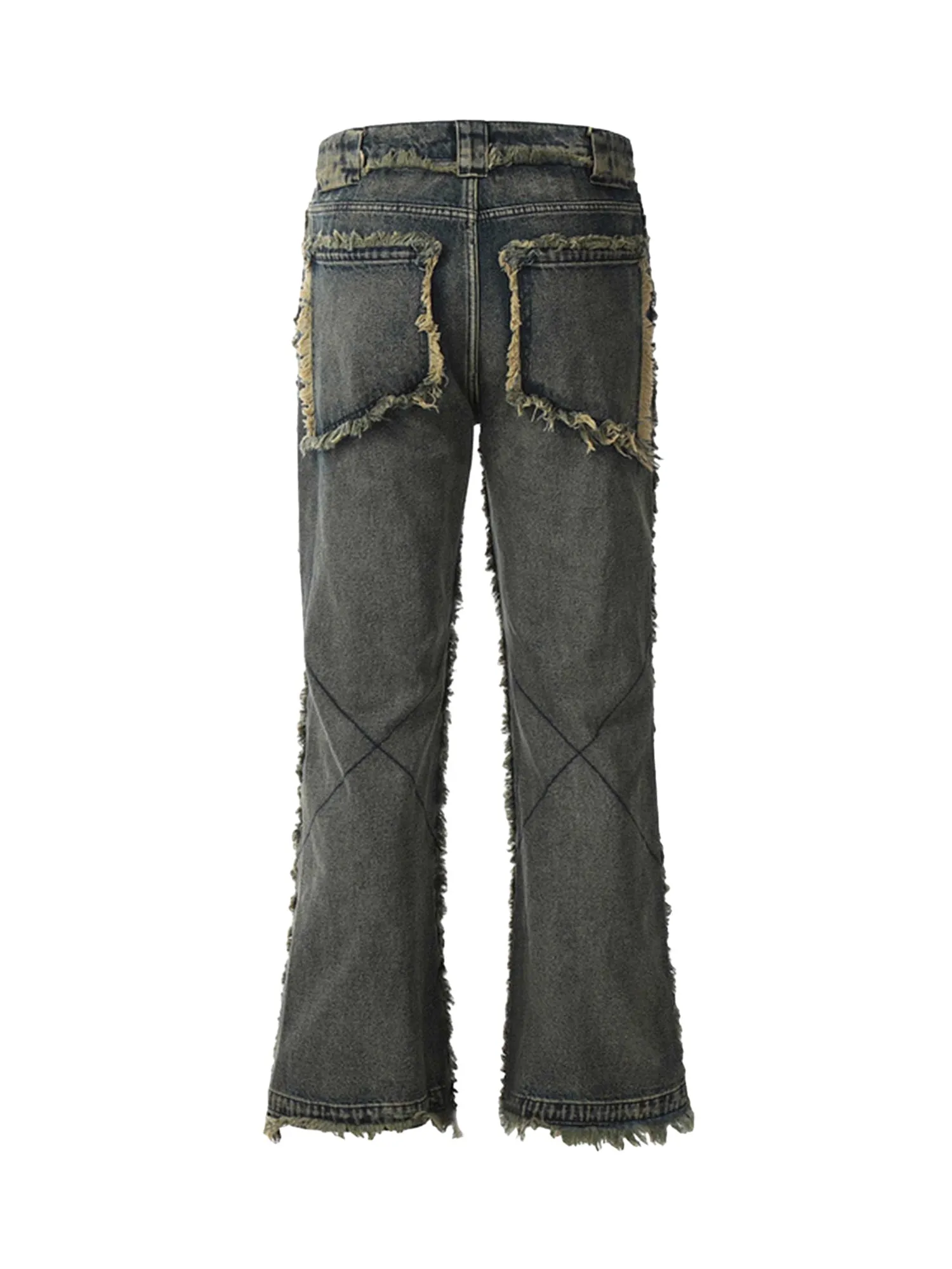Sneakerhill Old Raw Hem Straight Leg Micro Flare Jeans - 1960