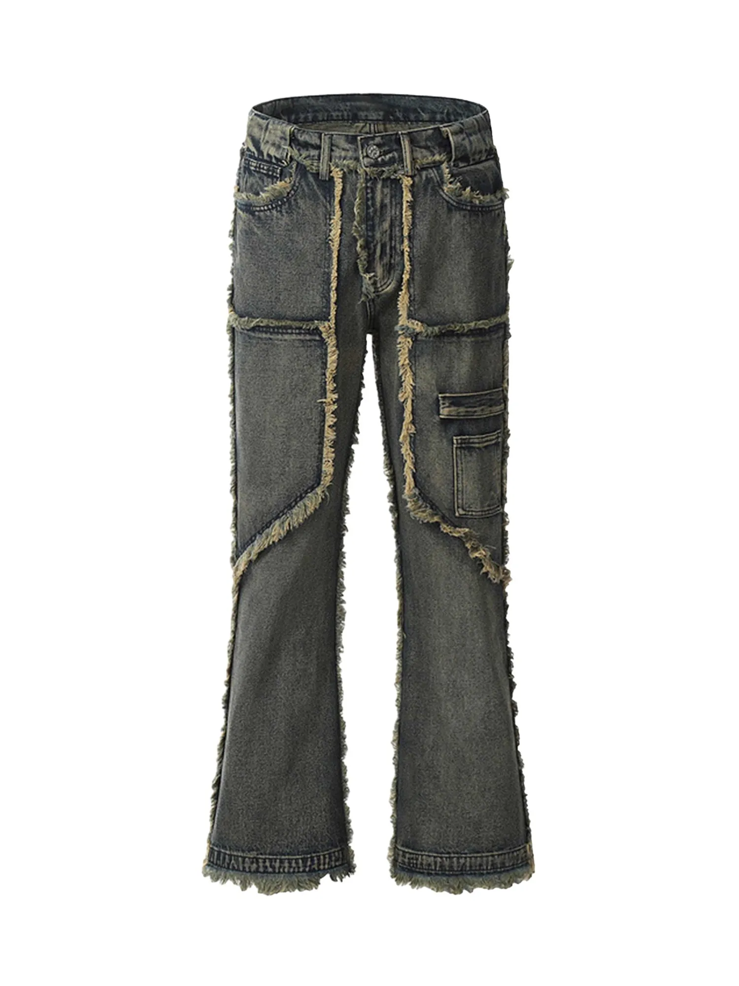 Sneakerhill Old Raw Hem Straight Leg Micro Flare Jeans - 1960