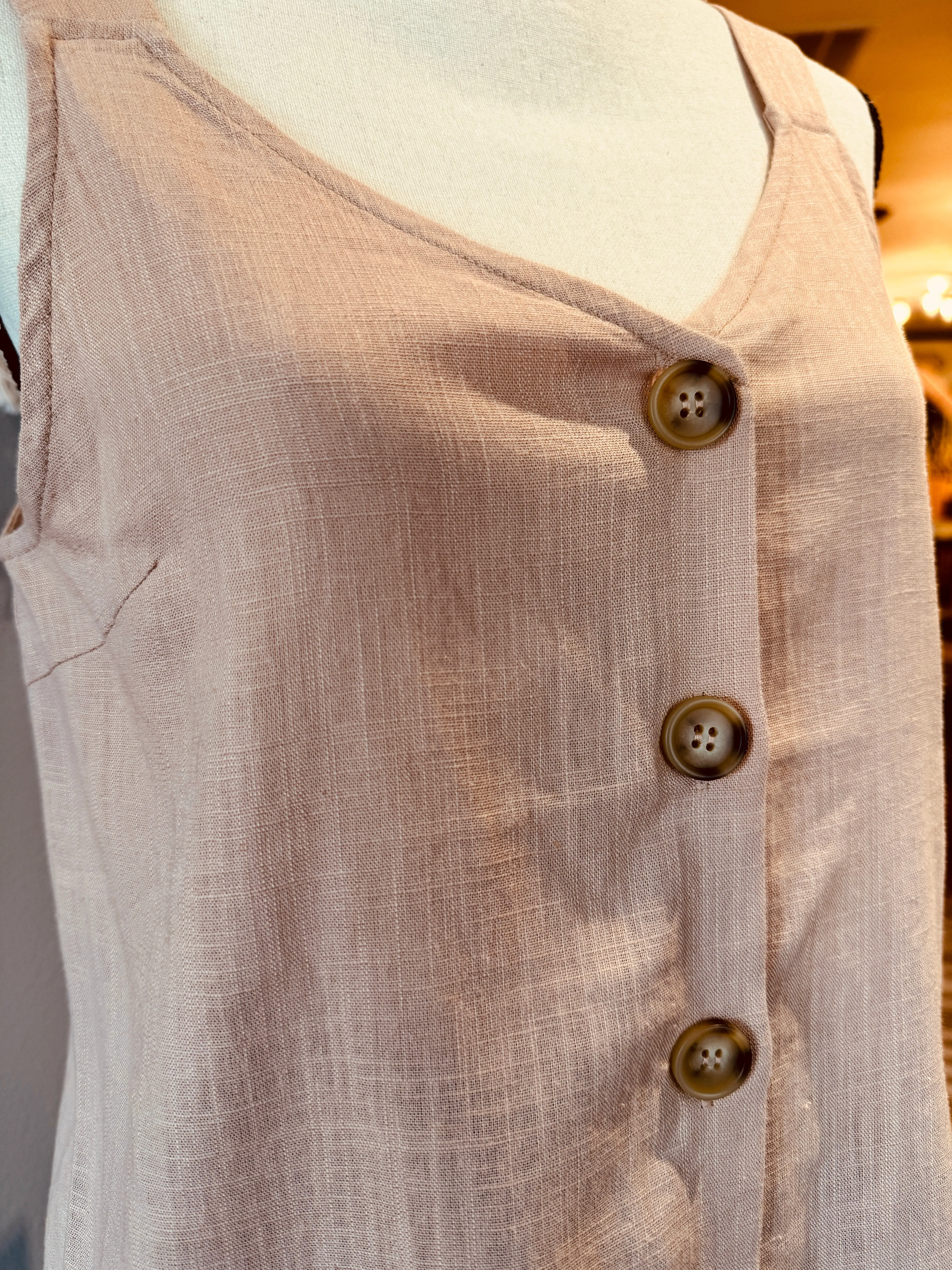 Soft Blush Linen Button Up Sleeveless Shirt