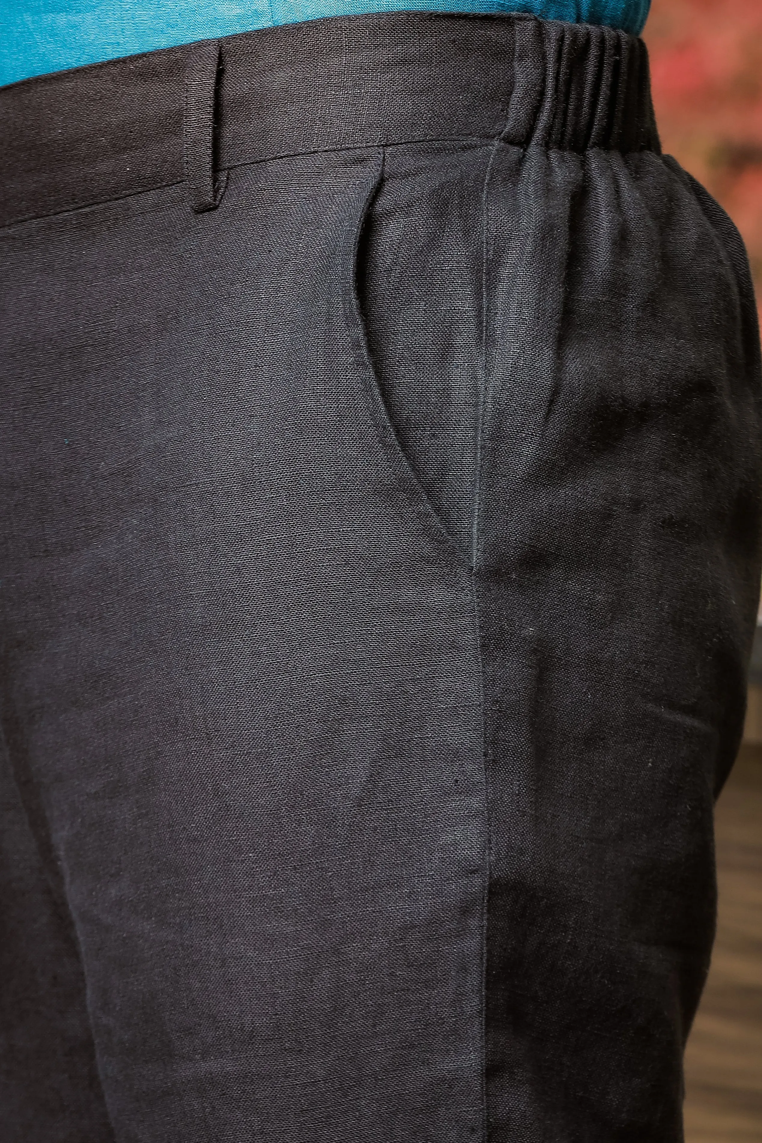 Zen Relaxed Elastic Pure Linen Trousers  Black